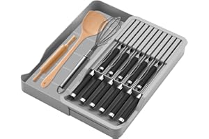 YIWONFU Organizador de cajones de cuchillos de cocina, bloque de cuchillos de cajón con capacidad para hasta 11 cuchillos con organizador expandible, bandeja de cubiertos de cocina, organizador de