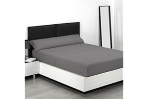 NOVOTEXTIL Sábanas 90x190 - Juego de Sábanas 3 Piezas - 100% Microfibra Suave y Transpirable - Sábana Bajera Ajustable, Encimera y Funda Almohada - Ropa de Cama Lisa y Elegante (Gris)