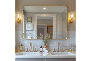 Melodieux Lustro ścienne 75 x 100 cm, złote, prostokątne lustro łazienkowe, lustro dekoracyjne, do zawieszenia na ścianie, poziomo lub pionowo, do sypialni, salonu, korytarza