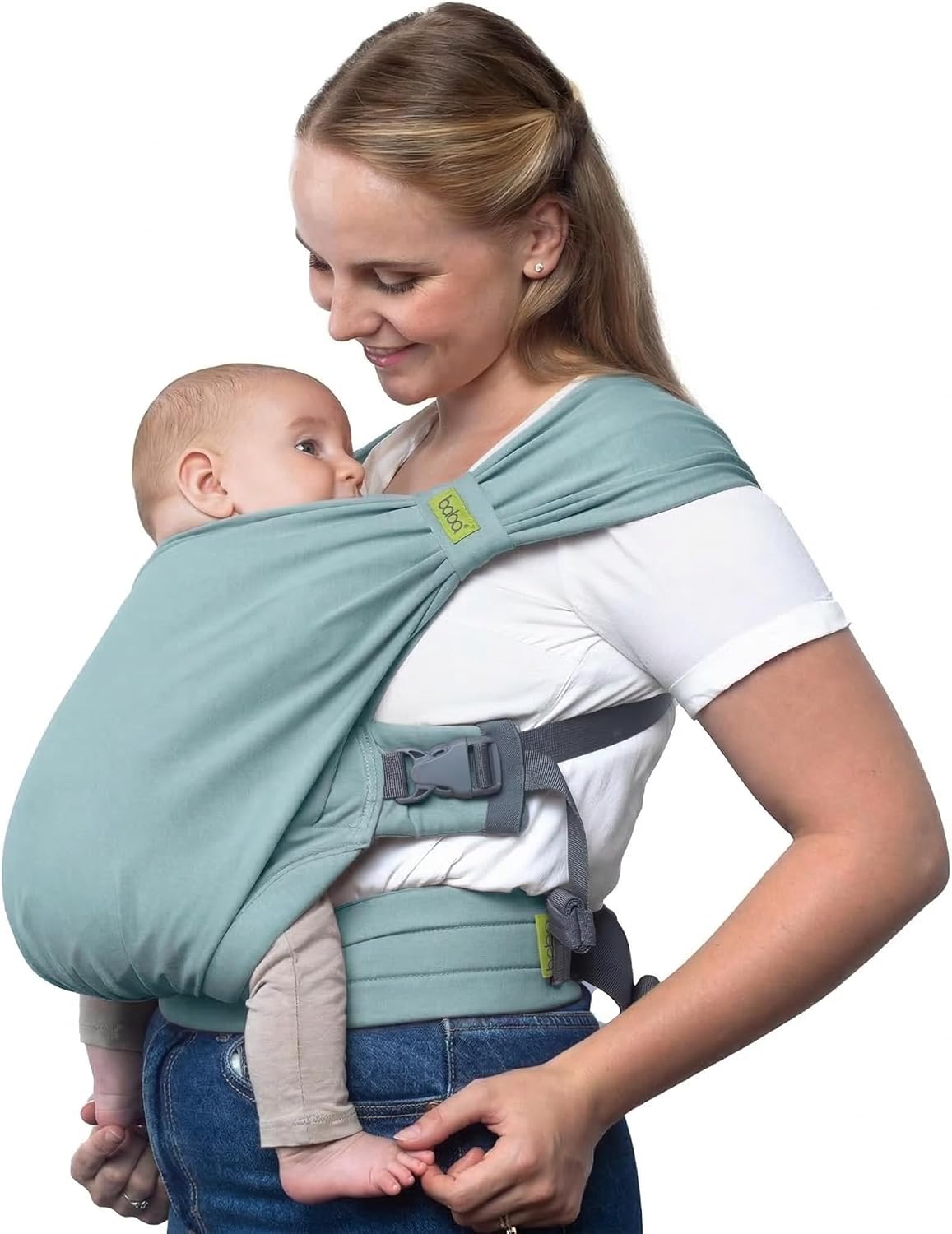 Boba Bliss Portabebés Recién Nacidos y Niños Pequeños, Mochila Portabebés Ergonómica, Fular Portabebé 2 en 1, Canguro para Bebé sin Ataduras, Fular Portabebé Suave y Elástico, 3-15kg (Sea Mist)
