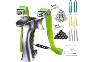NWIWI Zwille Steinschleuder Profi Für Jagd Slingshot Aluminiumgriff Sport Outdoor Professionelle Schleuder Set mit 6 Ersatzgummi+300 Tonkugeln+100 Stahlkugeln+Schleuder Montageanleitung