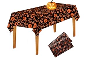 NHYDZSZ Tovaglie di Halloween,2Pcs 220cm x 130 cm Tovaglia di Zucca Spaventosa Tovaglia di halloween impermeabile,Plastica Tovaglia di Zucca Spaventosa,Deco di Festa di Halloween all'Aperto Interno (nero)