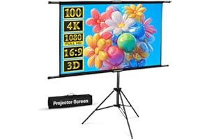 WISBECOST Pantalla de proyección y soporte, pantalla de proyección portátil para interiores y exteriores, 16:9,4 K, pantalla de proyección HD, fácil de limpiar, amplificación 2,2, ángulo de visión de 160° (100