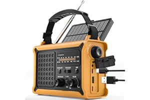 ROCAM Radio de Secours Solaire 12000mAh avec Manivelle et Panneau 8500mm², Radio AM/FM Portable avec Dynamo 650mA, Torche LED, Port USB, Alerte SOS – Idéale pour Urgences, Camping & Pannes de Courant