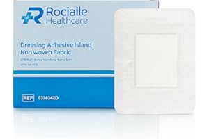 Rocialle Healthcare Non-Woven Adhesive Dressings - Hypoallergenic Plasters with Absorbent Pad, Water-Resistant - 8cm x 10cm (50 Count)