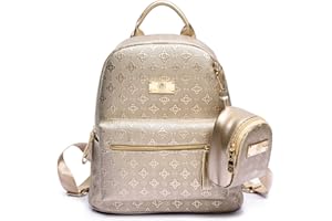 DEERWORD Femme Sac a Dos Sacs à Main Portés Bandouliere Feminin Ados Original PU Cuir 5703 2pc Ensemble Or