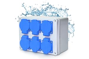 WINWJ Wandverteiler Stromverteiler 6x230V IP54 Baustromverteiler Innen Verdrahtet Stromverteiler Aussen Wasserdicht für Indoor Outdoor-Bereich, Werkstätten und Fabriken 16A