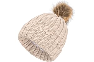 SGQTZDZQ Ladies Satin Lined Beanie, Thermal Silk Lined Beanie Hats for Women, Slouchy Knit Pom Pom Winter Hats for Women Girls