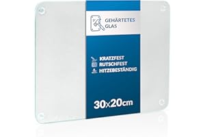 getgastro Schneidebrett Glas 30x20cm, rutschfest mit Füße, Glasschneidebrett ohne Mikroplastik, hygienisches Küchen-brett, kratzfeste & hitzebeständige Oberfläche