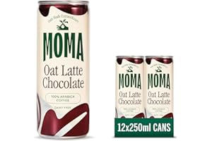 MOMA Iced Coffee - CHOCOLATE OAT LATTE - 12 x 250ml Cans Multipack - Made with Oat Milk & Arabica Coffee Beans - Preservative Free, Vegan, Dairy Free - Ready To Drink Ice Coffee