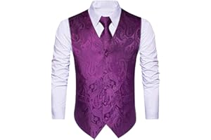 HISDERN Hommes Gilet de Costume Paisley Floral Jacquard Gilet Cravate Pochette Mouchoir Ensemble Gilets Mariage Homme