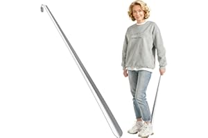 Fanwer 31.5 Extra Long Shoehorn,Stainless Steel Shoe Horn,Long Handle Durable Metal Boot Horn with Hook, Silver, Normal
