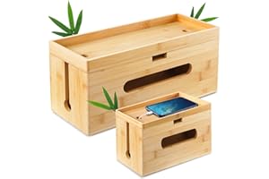Otauoaea Set da 2 Scatola Nascondi Cavi Elettrici Bambù - Scatola Portacavi Raccogli Cavi - Grande Scatola Cavi per Organizzare il Cablaggio del Computer e i Cavi Allentati