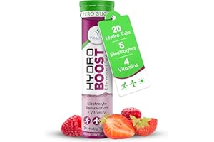 VITALIVA Hydro Boost Electrolyte Tablets + Vitamins | Rapid Rehydration & Recovery | Zero Sugar | New Strawberry & Raspberry Flavour | Vegan Friendly | 20 Hydro Tabs