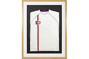 Vivarti Marco de exhibición de camisa deportiva montado en 3D para adultos, 60 x 80 cm, marco de roble, soporte blanco, tarjeta de respaldo negra