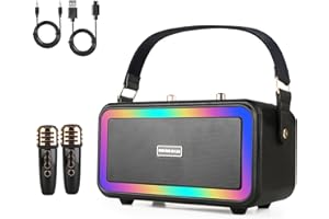 WUYOR Karaoke Machine, Portable Bluetooth Speaker with UHF Wireless Microphone, Colorful LED Lights, PA System Support FM,REC, Supply for Party/Home/Meeting/Outdoor Activities(Black)