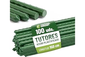 + CONTROL GARDEN CONTROL GARDEN Pack 100 Tutores de Acero Plastificado para Plantas 150cm Ø 9 mm | Varillas Crecimiento Plantas | Soporte Cultivos Apto Interior y Exterior (100)