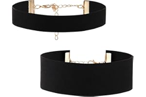 JewelryWe Schmuck Damen Choker Halskette, 18mm / 25mm / 35mm Breite Velvet Spitze Choker Kette Tattoo Punk Gothic Halsband, Schwarz