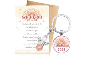GLUCKGESCHENK Schulkind 2025 Mädchen, Einschulung Geschenk - Schutzengel Schlüsselanhänger, Karte, Zuckertüte Schultüte Füllung, Glücksbringer Schulanfang Geschenke für Mädchen, Einschulungsgeschenke