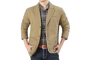 pvucpot Giacche Casual da Uomo in Blazer con 3 Bottoni in Cotone Lavato