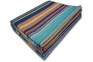 A PORTUGUESE LOVEAFFAIR CRAFT STORY Craft Story Decke Fatima I türkis-blau-orange-gelb gestreift aus 100% Baumwolle I Tagesdecke I Sofa-Decke I Überwurf I Picknickdecke I Nutz- & Schutzdecke I ca.170 x 220cm