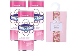 SWYFT ESSENTIALS 2-in-1 Shake and Vac Carpet Cleaner Powder Bundle: 3 x Neutradol 350g Shake and Vac Carpet Freshener Pink Fresh + Hanging Wardrobe Spice Scent Sachet (Rose)