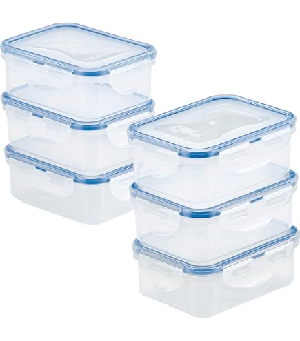 LocknLock Set di 5 contenitori per alimenti quadrati con coperchio, in plastica, ermetici e impermeabili, senza BPA e lavabili in lavastoviglie, 5 x 870 ml