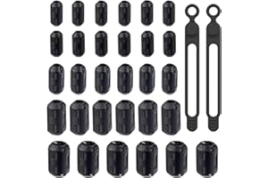 HAPPOW 30 Stück Ferritkerne, Ferritkerne für Kabel, Klappferrit 3.5/5/7/9/13mm, Ferritfilter Clip, Ferrit Ring, mit 2 Kabelbinder, für Kabel, USB-Kabel, Mauskabel, Tastaturkabel (Schwarz)