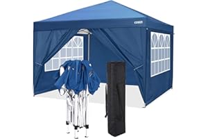 COBIZI Carpa 3x3 Cenador Plegable Impermeables Techo de Pabellón de Jardín ​de Revestimiento de PVC Protección UV 50+ con 4 Paredes para Cenador Carpa Toldo para Jardin, Playa, terraza, Azul