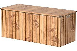Duramax DH 1.7 (770 L) Coffre de Rangement de jardin en métal avec vérin à gaz hydraulique, coffre de terrasse et rangement de meubles de jardin, Boîte de rangement coussins, grain de bois