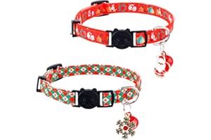 NQEUEPN 2pz Collare per Gatti di Natale, Collare per Gatti con Campanelli, Ciondolo con Babbo Natale e Fiocco di Neve Collare per Cuccioli Gattino Regolabile Breakaway Forniture Animali Domestici