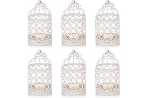 Nuptio 6 Piezas De Centros De Boda, Candelabros De Velas De Metal Decorativos Vintage para Colgar O Accesorios para La Decoración del Hogar, 5.5 Pulgadas De Altura, Blanco