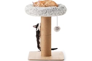 FUKUMARU Katzenkratzbaum, 71 cm hoher Kratzturm, Durchmesser von 14 cm Dicker Jutestamm（Große Kratzfläche）,53x53cm Plattform, für Katzen zum Kratzen und schlafen.