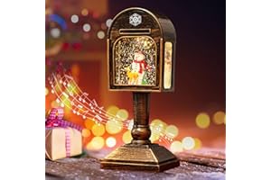 MECCTUCK Dekoracja bożonarodzeniowa, latarnia bożonarodzeniowa, kula śnieżna z muzyką, dekoracja bożonarodzeniowa, w stylu retro, latarnia bożonarodzeniowa z błyszczącą kulą śnieżną, lampka nocna, USB i