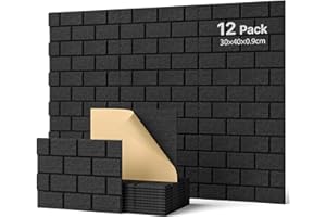 Soundsbay Paneles Acústicos Autoadhesivos, 12 Unidades, Aislamiento Acústico, Pared Rectangular, Tipo Ladrillo, Paneles Acústicos para Tratamiento Acústico y Decoración de Pared, 30 x 40 x 0,9 cm