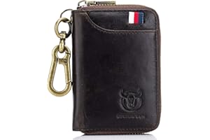 Aileder Key Wallet for Men Genuine Cowhide Key Holder Wallet Case Car Keychain Bag with 6 Key Hooks RFID Card Holder (Dark Brown)