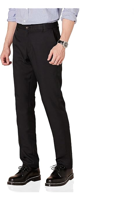 Calças de fato para homem Calças pretas de vestir de corte reto com dobras e bolsos para usar no escritório, trabalho, empregado, empregado