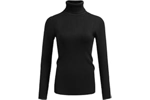 Hotouch Pull Femme Col Roulé Hiver Chaud Chandail Manches Longues Sweater Chic Élégant Tuniques Unies Tricot Fine Coupe Slim Pullover S-XXL