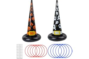 LEKABEE Gioco del lancio dell'anello Halloween, 2pz cappelli da strega gonfiabili con 10pz anelli di plastica per giochi di Halloween all'aperto e al chiuso