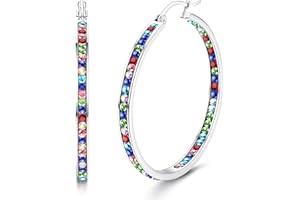 Diamday Grandes boucles d'oreilles créoles en acier inoxydable boucles d'oreilles créoles pour femmes multicolore strass boucles d'oreilles créoles mignon Huggie boucles d'oreilles 35MM/40MM/50MM