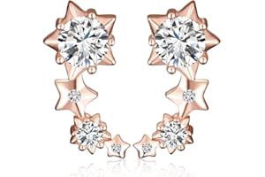 Yumilok Biżuteria srebro wysokiej próby 925 pozłacane różowym złotem cyrkonia damskie gwiazdy sztyfty nauszniki owijane kolczyki, hipoalergiczne, Srebro szterlingowe, Cyrkonia