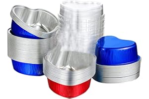Qeunrtiy 100 Sets Kuchen Form Folie, HerzföRmige Cupcake Tasse mit Deckel, 100 Ml/3,4 Unzen, Einweg Mini Backen Formen