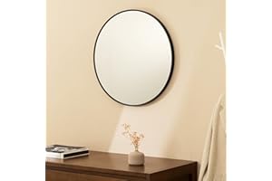 Navaris Specchio Rotondo da Parete Nero - Specchio da Parete Mobile Ingresso - Specchio Bagno Arredamento Casa - Cornice Nera Alluminio - 60 x 60 cm