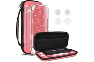 DLseego Custodia da Trasporto Compatibile con Switch Lite, Custodia da Viaggio Portatile Guscio Duro, 1 Custodia Glitter, 2 Proteggi Schermo e 4 Copripollice per Switch Lite- Rosa