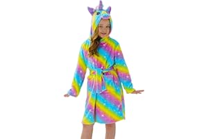 BRINNY Accappatoio per bambini Ragazzi 3D Animale Morbido Corte Unisex con cappuccio Fleece Unicorn Cosplay Accappatoio Dress Night Abbigliamento Della Notte Loungewear Age 2 3 4 5 6 7 8 9 10 11 12 13 anni