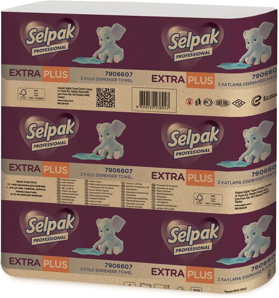 Selpak Professional Extra Z Katlı Plus Dispenser Havlu, 200 Yaprak * 12