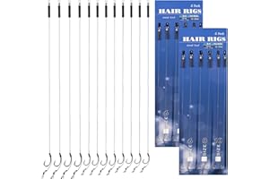 FINEHENCHI 12Pcs Carp Rigs, Hair Rigs for Carp Fishing Barbless, Curve Shank Carps Carbon Steel Fishing Hooks Barbless, Carps Rigs in Size 6# 8# 10# for Freshwater Saltwater Angling