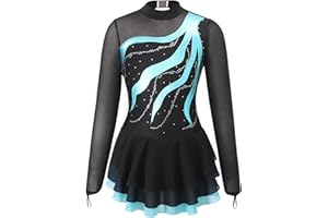 CHICTRY Kids Girl's Mesh Splice Figure Ice Skating Dress Long Sleeves Ballet Dance Gymnastics Leotards Tutu Dress Dancewear