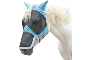 Gallopoff Fliegenmaske Pferd, Pferdemaske mit Ohren und Nasenschutz, Atmungsaktives Mesh