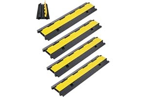 CREWORKS 4 Pezzi Passacavo a Pavimento in Gomma con 2 Canali Capacità 5T, Passacavi a Pavimento Rampa, Modulare Coperchio di Protezione Cavi Antiscivolo, Protezione per Rampa in Gomma